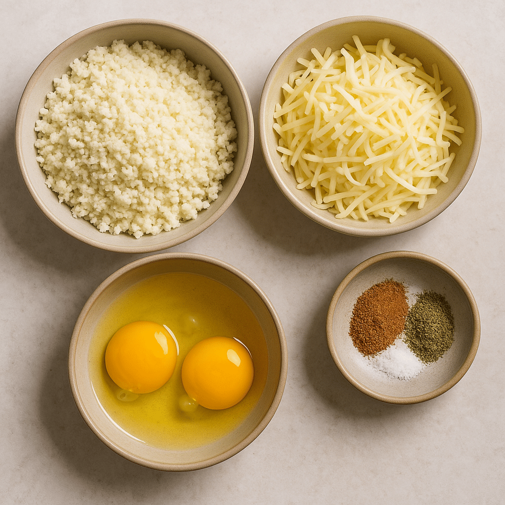 Ingredients for keto cauliflower pizza crust recipe