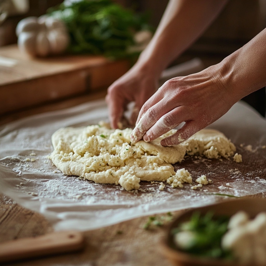 shaping cauliflower pizza dough