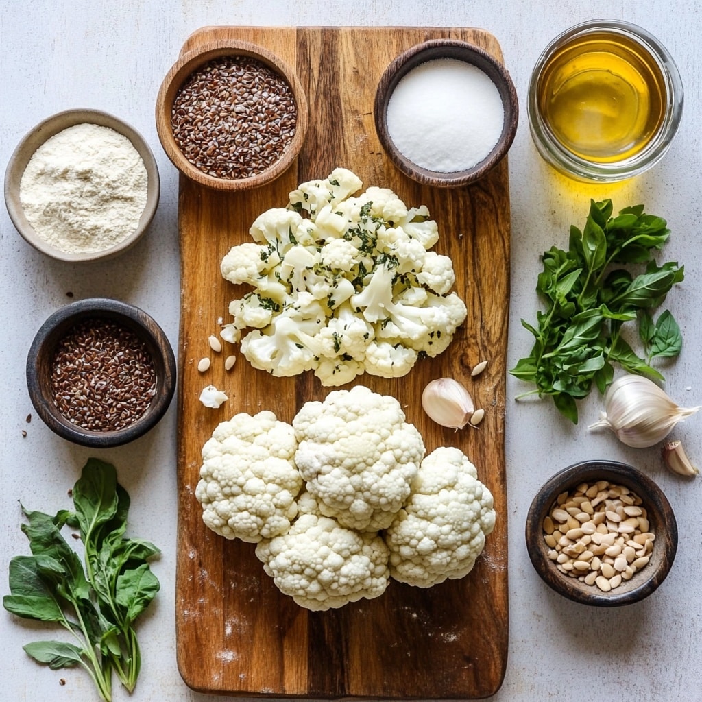 Ingredients for vegan cauliflower pizza crust recipe